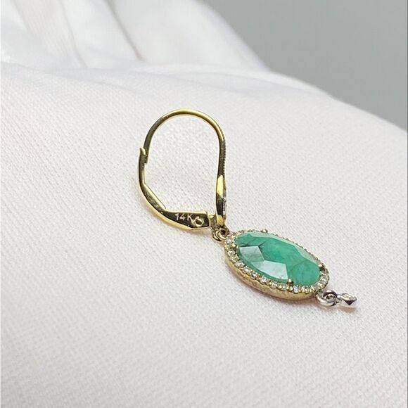 Meira T 14K Gold, Emerald & Diamond Drop Earrings - Picture 8 of 10